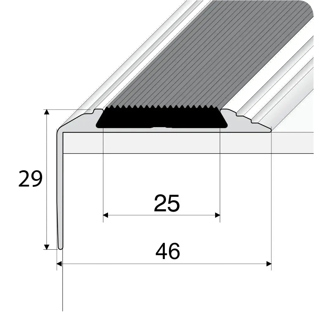 15 Pack Black A38 0.9m x 46mm x 30mm Screw Fit Anodised Aluminium Non Slip Stair Nosing With Black Rubber - Company