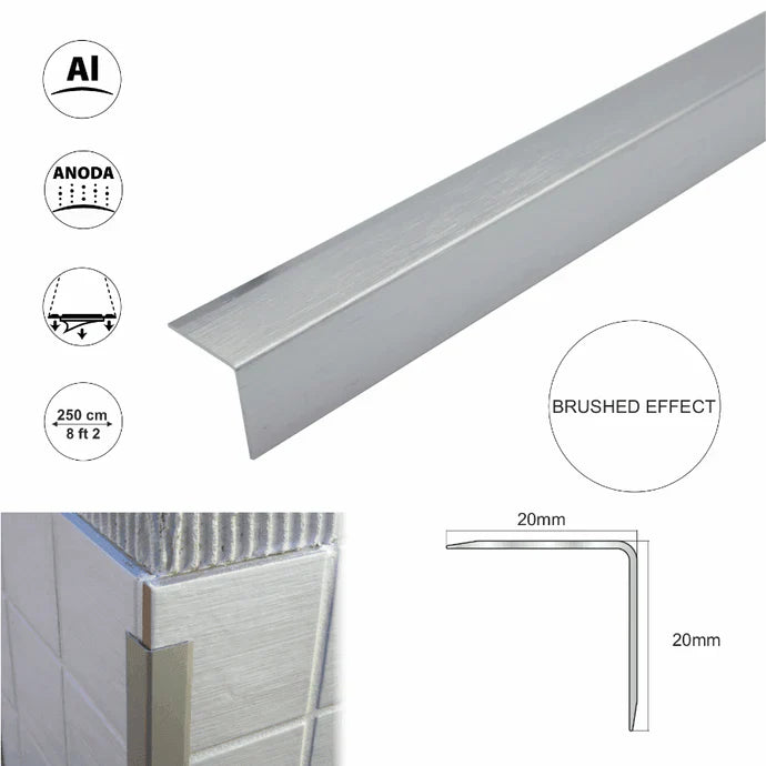 Aluminium Retro-Fit Tile Trim 20x20mm Angle Edge Protector