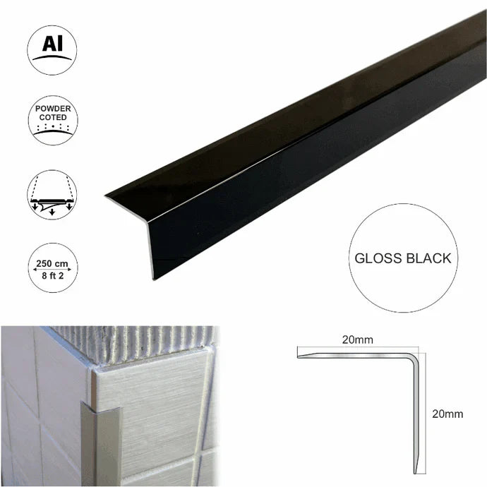 Aluminium Retro-Fit Tile Trim 20x20mm Angle Edge Protector