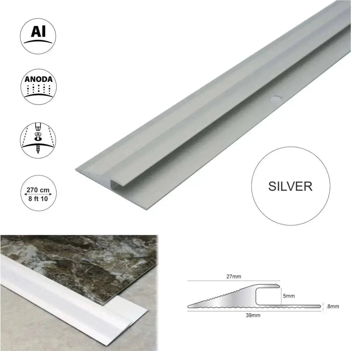 2.7m Click Vinyl Flooring Edge Profile Reducer Trim Threshold Door Bar Lvt - Company