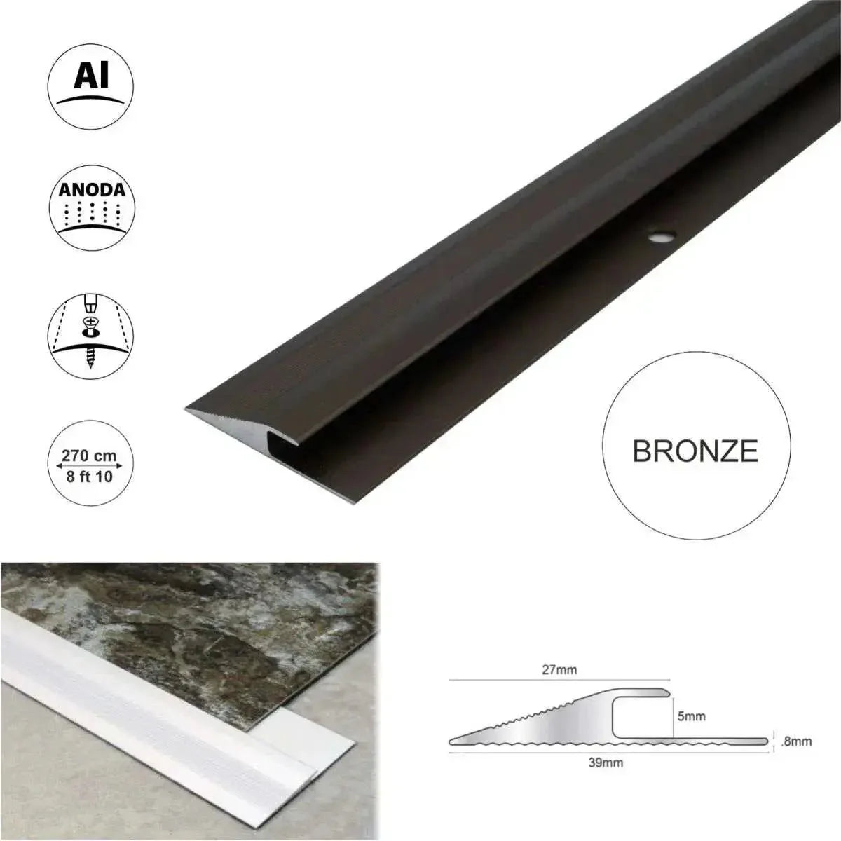 2.7m Click Vinyl Flooring Edge Profile Reducer Trim Threshold Door Bar Lvt - Company