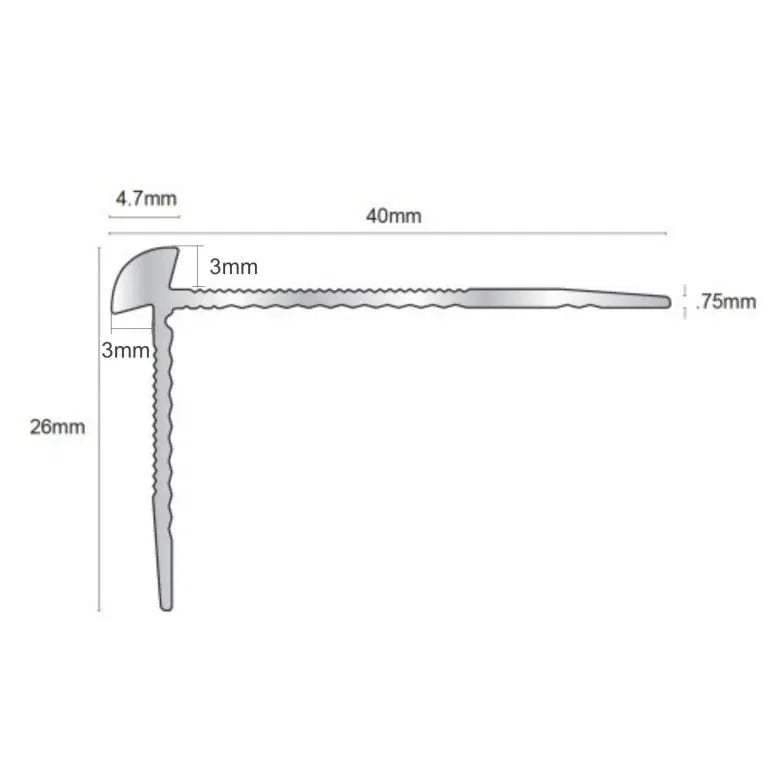 TVC 40 x 26mm Anodised Aluminium LVT Stair nosing Edge Profile For 3mm Flooring Stair Nosing etc