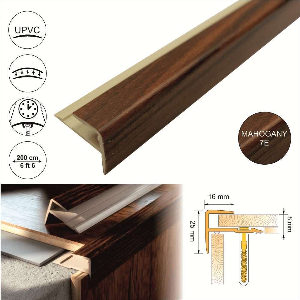 D-K0600 16 x 25mm Push-In Pvc Wood Effect Stair Nosing Edge Trim Stair Nosing etc