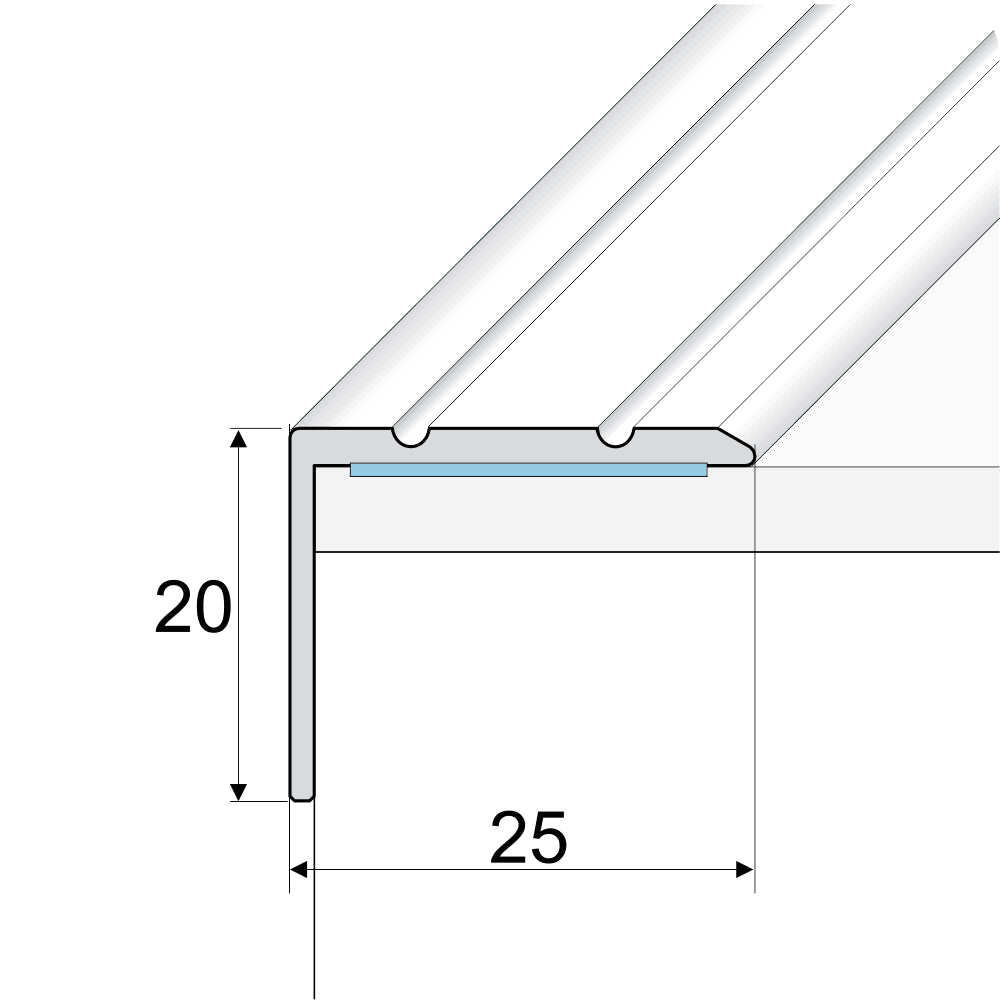 A36 25 x 20mm Anodised Aluminium Self Adhesive Stair Nosing Edge Trim Stair Nosing etc