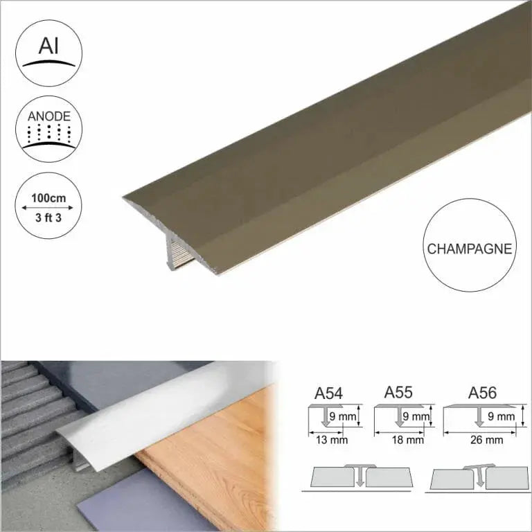 A56 26mm Anodised Aluminium Threshold Trim T Bar Transition Strip For Tiles Stair Nosing etc