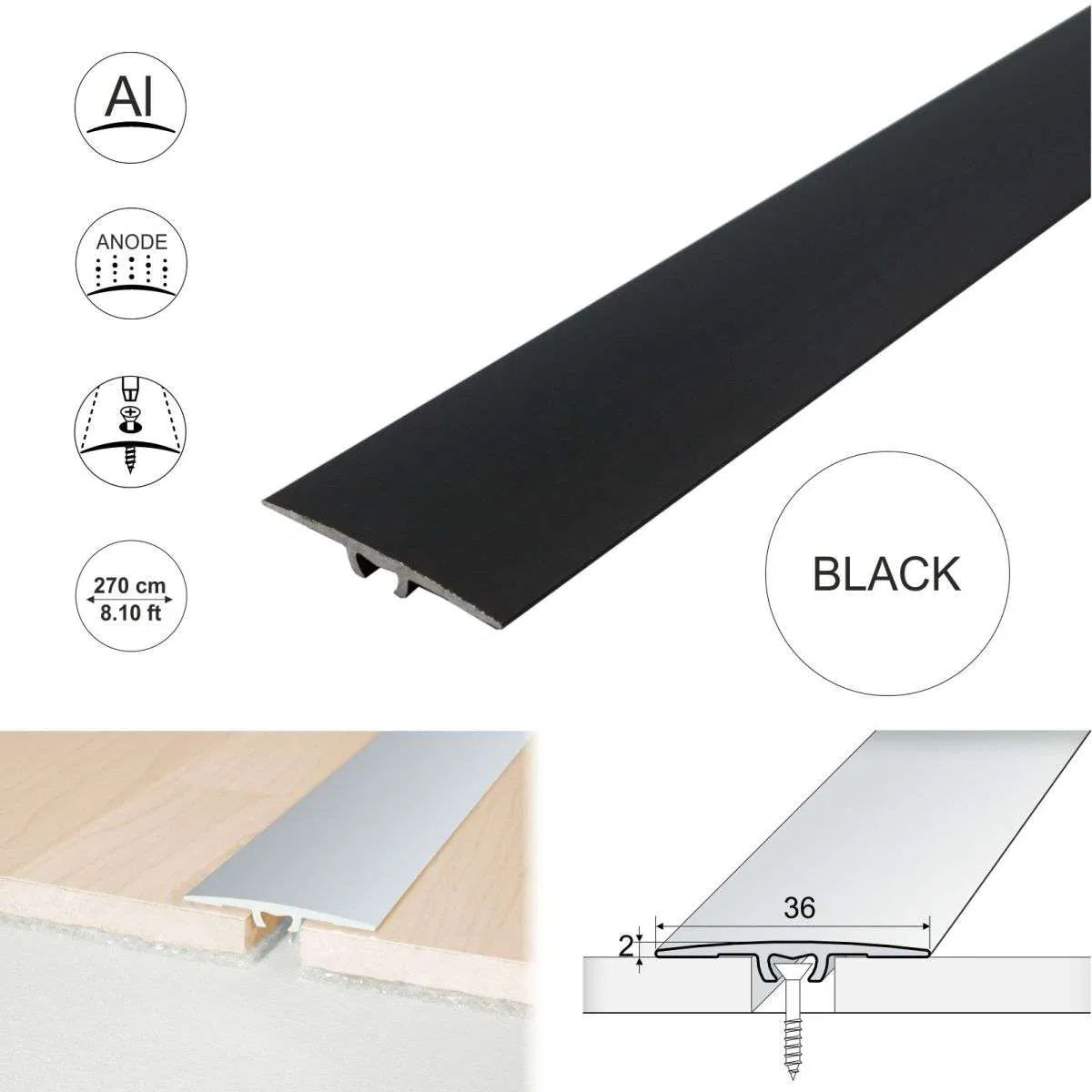 A68 36mm Anodised Aluminium Flat Door Threshold Strip Stair Nosing etc