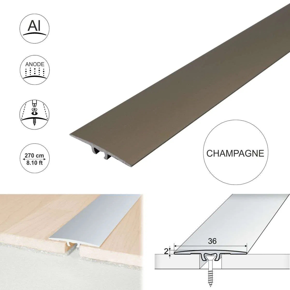 A68 36mm Anodised Aluminium Flat Door Threshold Strip Stair Nosing etc