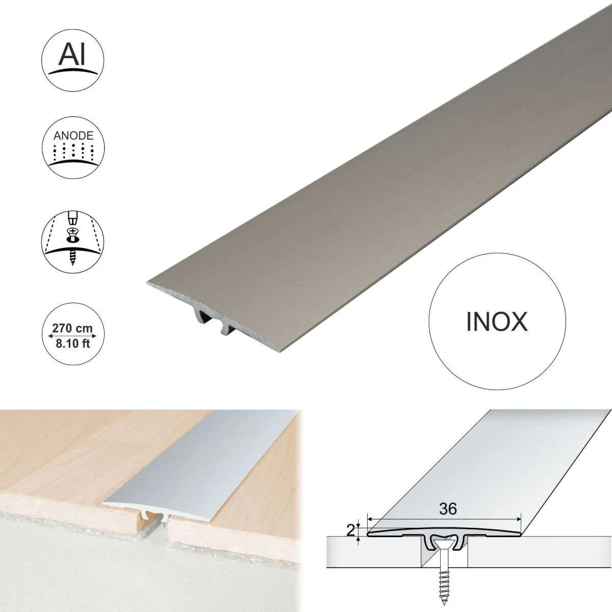 A68 36mm Anodised Aluminium Flat Door Threshold Strip Stair Nosing etc