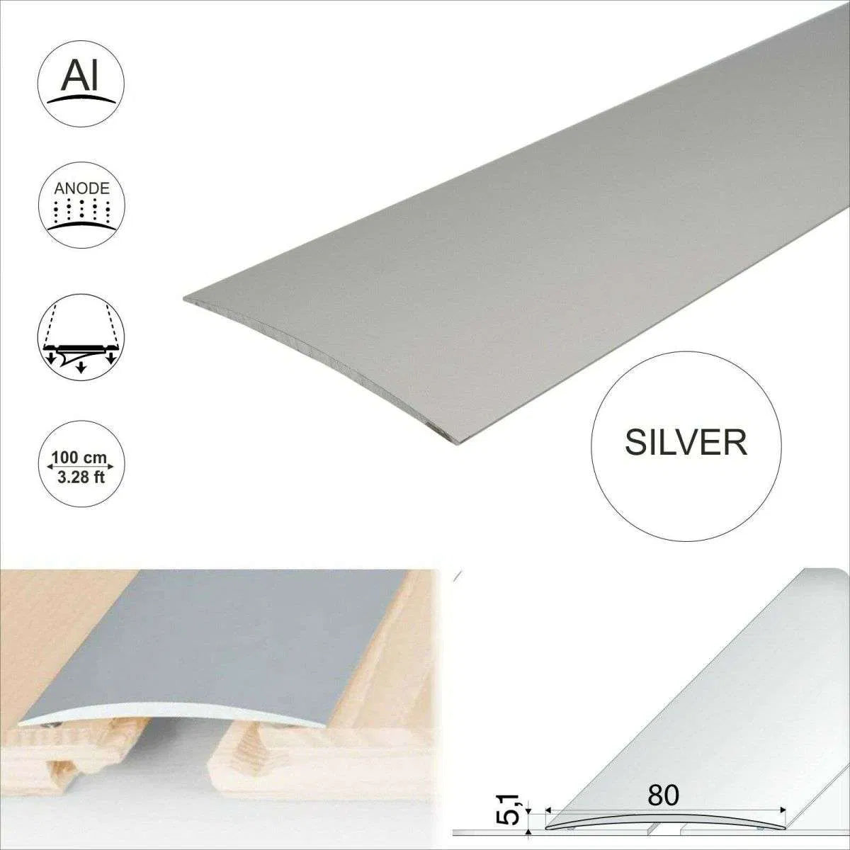 A71 80mm Anodised Aluminium Self Adhesive Door Threshold Strip Stair Nosing etc