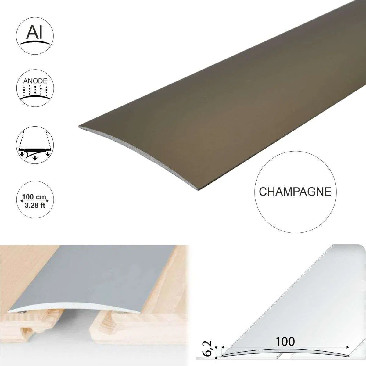 A72 100mm Anodised Aluminium Self Adhesive Door Threshold Strip Stair Nosing etc