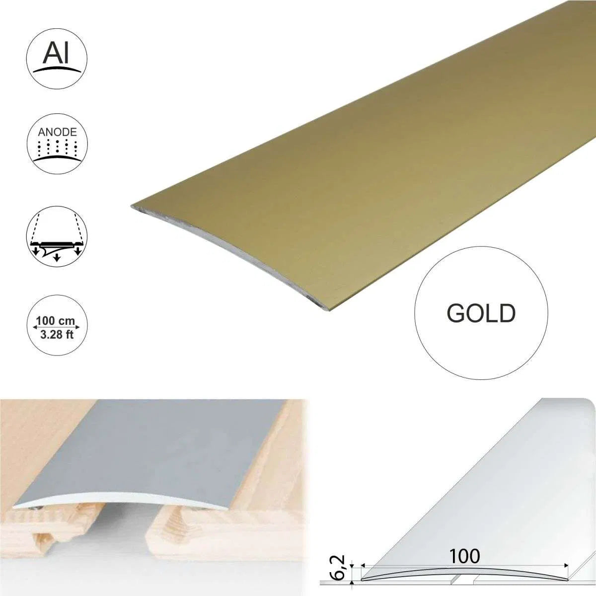 A72 100mm Anodised Aluminium Self Adhesive Door Threshold Strip Stair Nosing etc