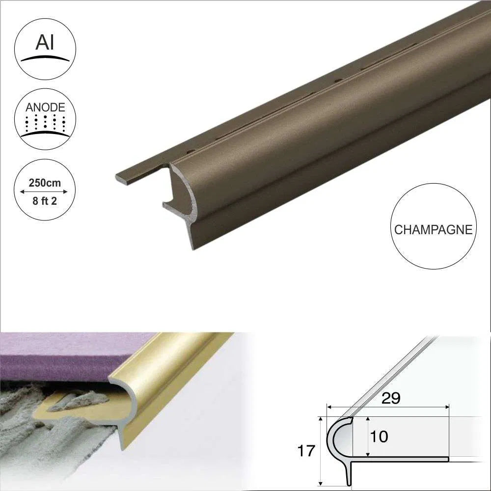 A80 29mm x 17mm x 10mm Stair Nosing Edge Trim Step Edging For Tiles Stair Nosing etc