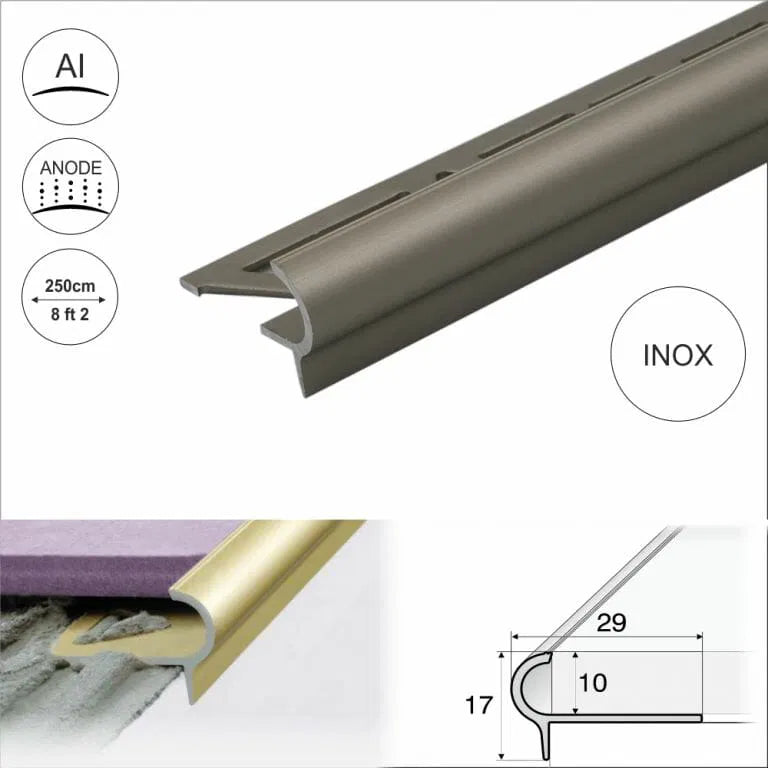 A80 29mm x 17mm x 10mm Stair Nosing Edge Trim Step Edging For Tiles Stair Nosing etc