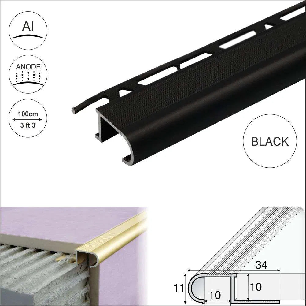 A81 34mm x 11mm x 10mm Aluminium Stair Nosing Edge Trim Step Edging For Tiles Stair Nosing etc