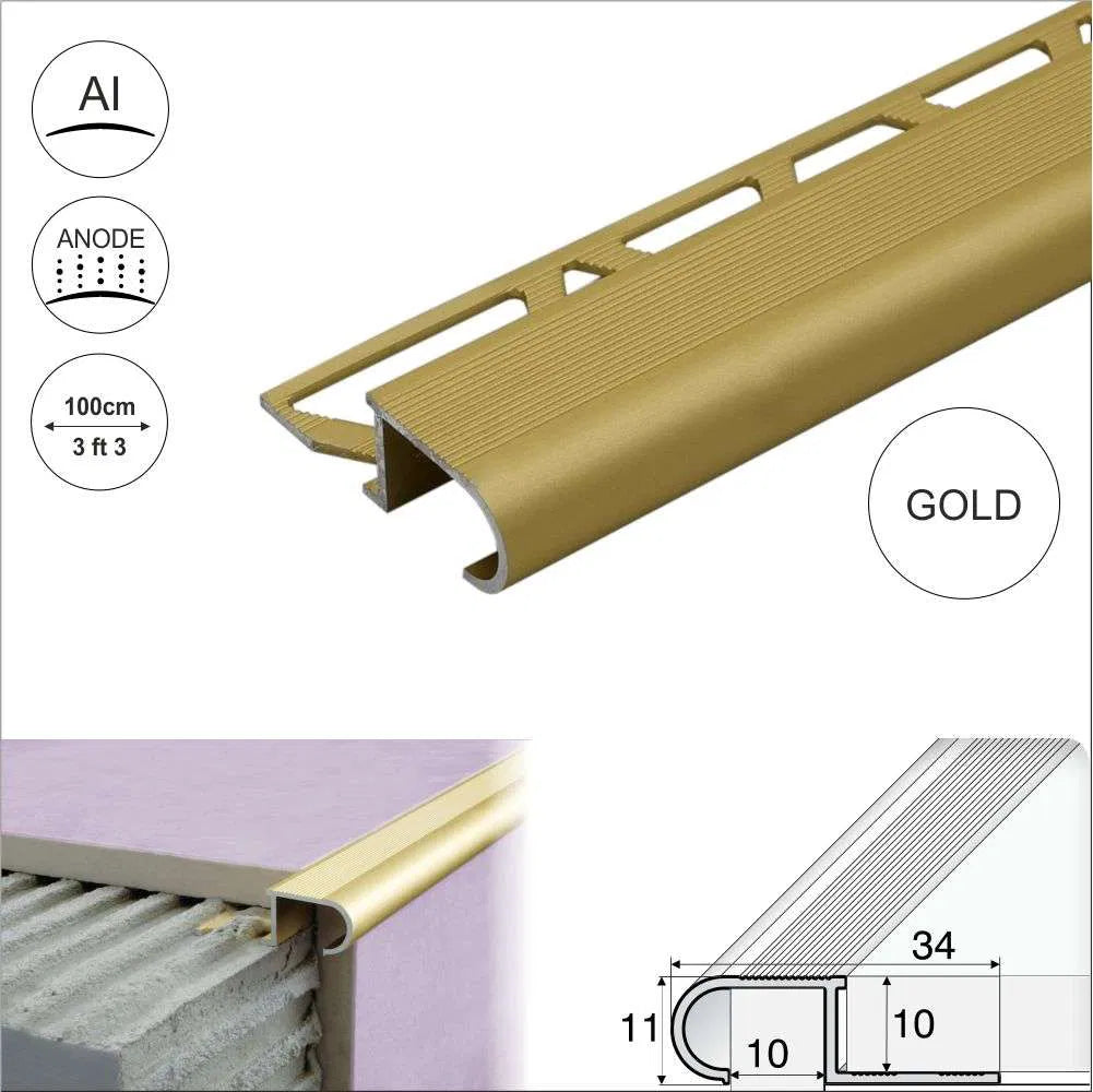 A81 34mm x 11mm x 10mm Aluminium Stair Nosing Edge Trim Step Edging For Tiles Stair Nosing etc