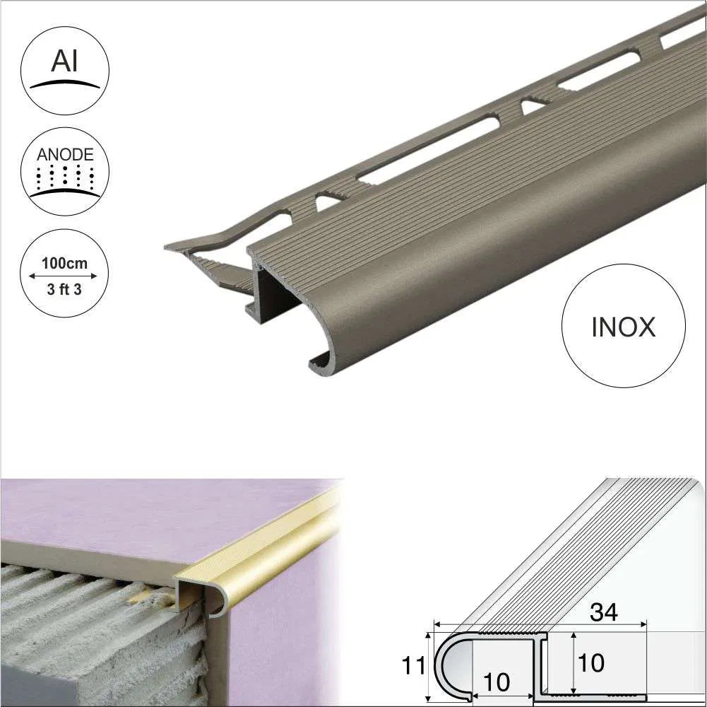 A81 34mm x 11mm x 10mm Aluminium Stair Nosing Edge Trim Step Edging For Tiles Stair Nosing etc