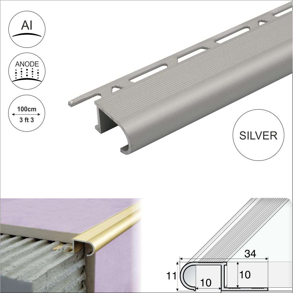 A81 34mm x 11mm x 10mm Aluminium Stair Nosing Edge Trim Step Edging For Tiles Stair Nosing etc