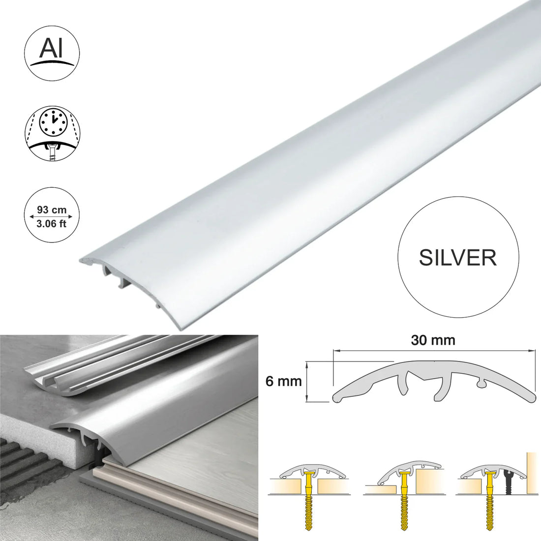 Aluminium Door Threshold Strip 30mm 4-in-1 Multi-Purpose Floor Trim