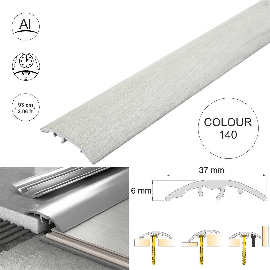 Aluminium Door Threshold Strip 37mm 4-in-1 Multi-Purpose Floor Trim