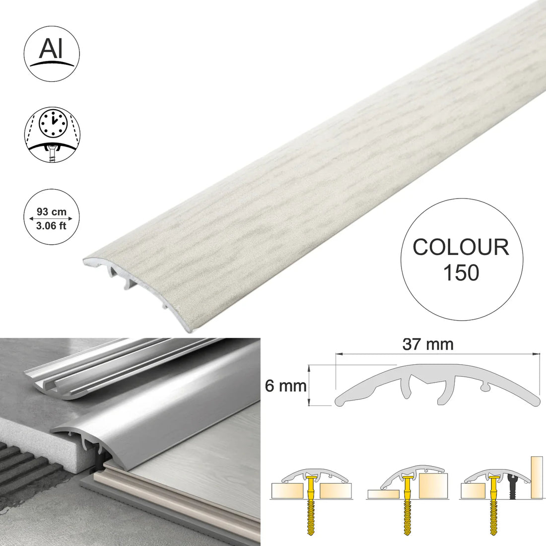 Aluminium Door Threshold Strip 37mm 4-in-1 Multi-Purpose Floor Trim