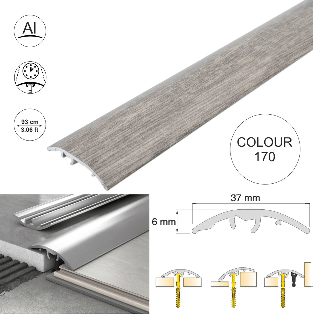 Aluminium Door Threshold Strip 37mm 4-in-1 Multi-Purpose Floor Trim