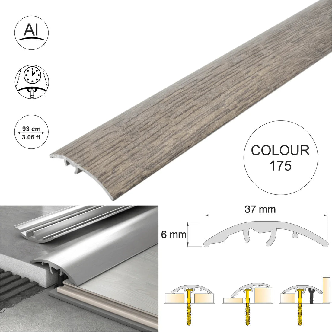Aluminium Door Threshold Strip 37mm 4-in-1 Multi-Purpose Floor Trim