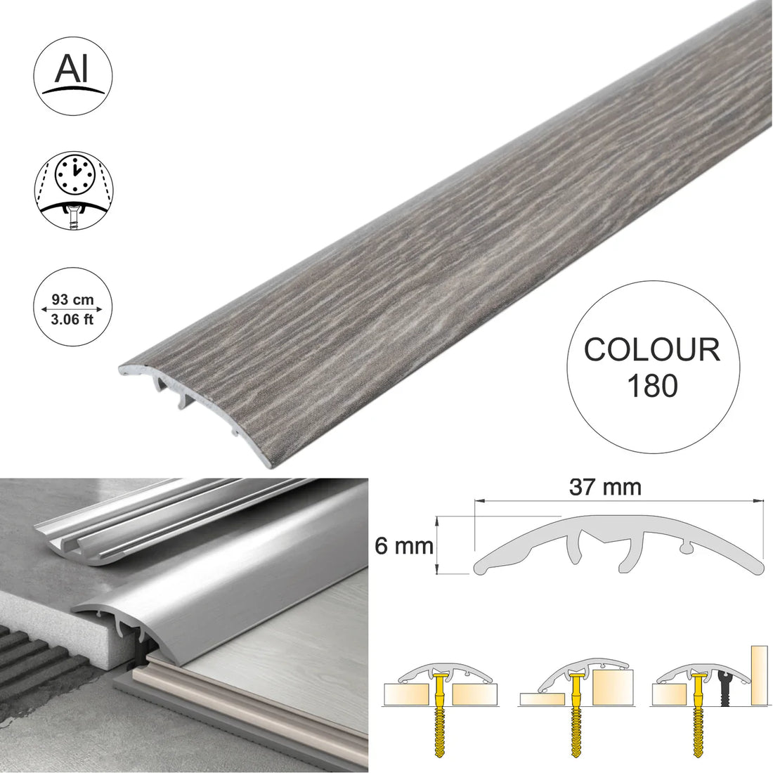 Aluminium Door Threshold Strip 37mm 4-in-1 Multi-Purpose Floor Trim
