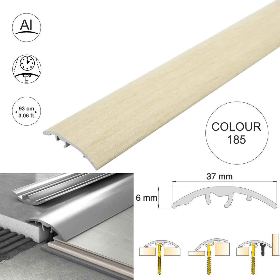 Aluminium Door Threshold Strip 37mm 4-in-1 Multi-Purpose Floor Trim