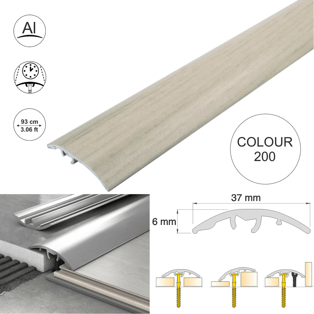 Aluminium Door Threshold Strip 37mm 4-in-1 Multi-Purpose Floor Trim