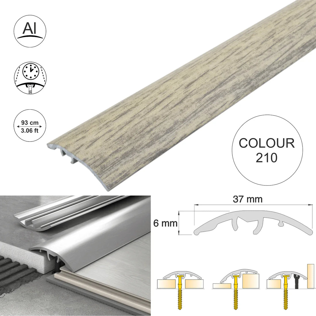 Aluminium Door Threshold Strip 37mm 4-in-1 Multi-Purpose Floor Trim