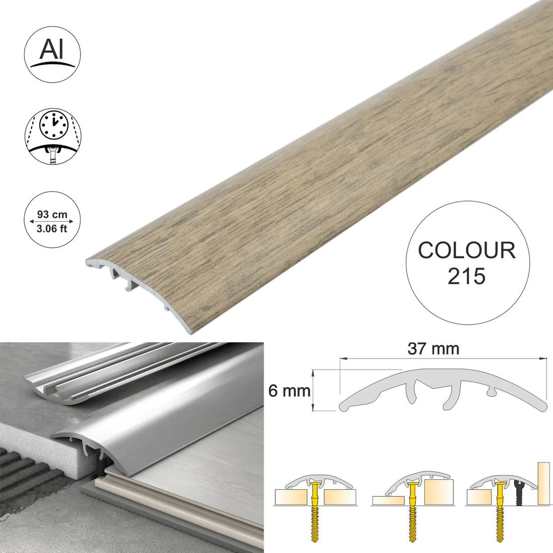 Aluminium Door Threshold Strip 37mm 4-in-1 Multi-Purpose Floor Trim