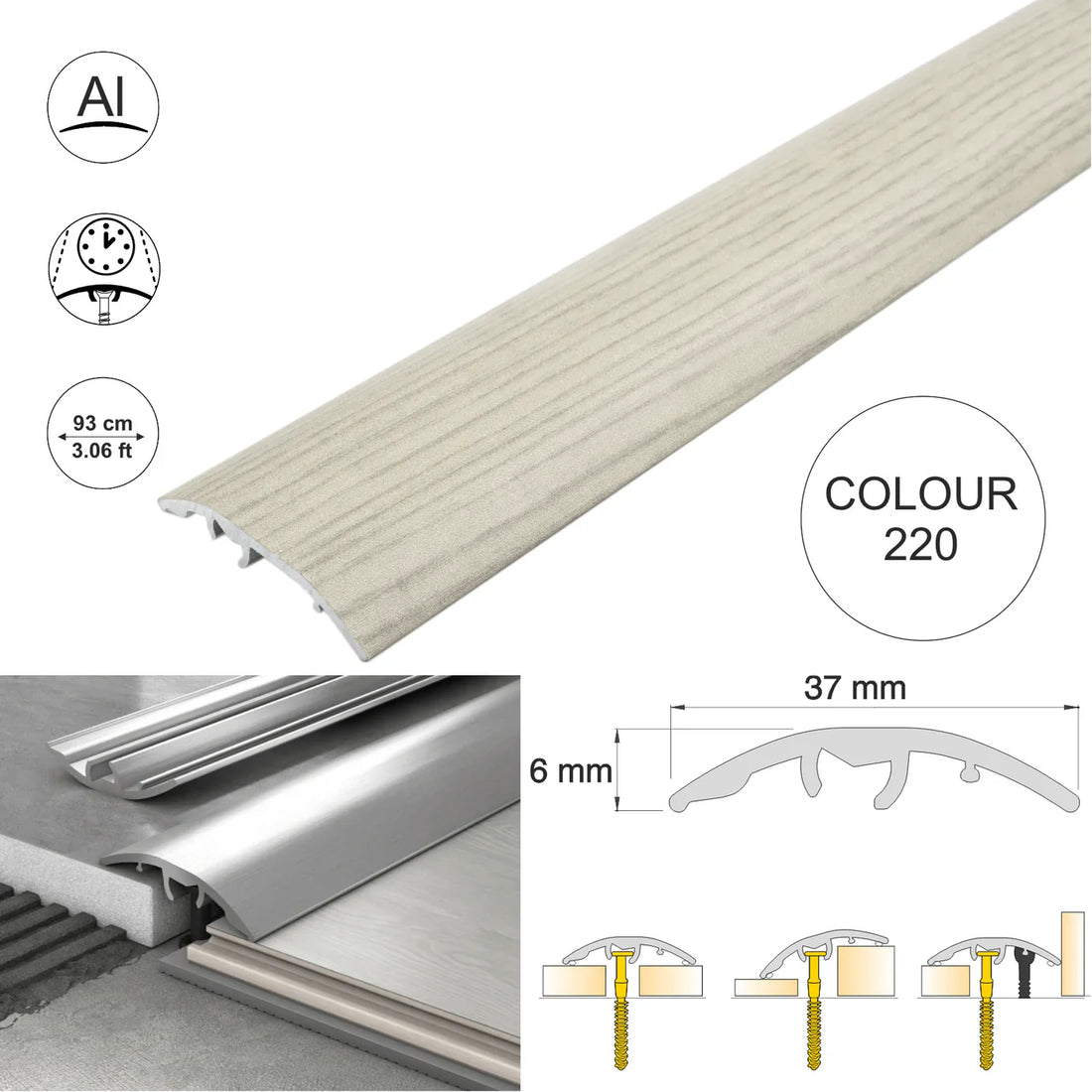 Aluminium Door Threshold Strip 37mm 4-in-1 Multi-Purpose Floor Trim