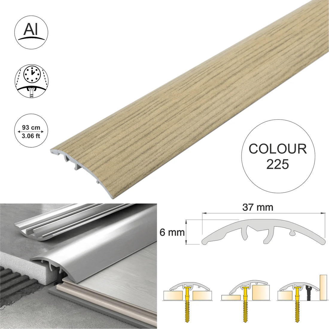 Aluminium Door Threshold Strip 37mm 4-in-1 Multi-Purpose Floor Trim