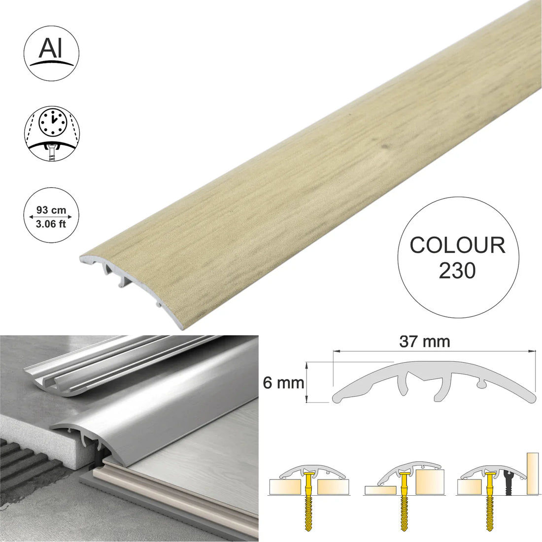 Aluminium Door Threshold Strip 37mm 4-in-1 Multi-Purpose Floor Trim