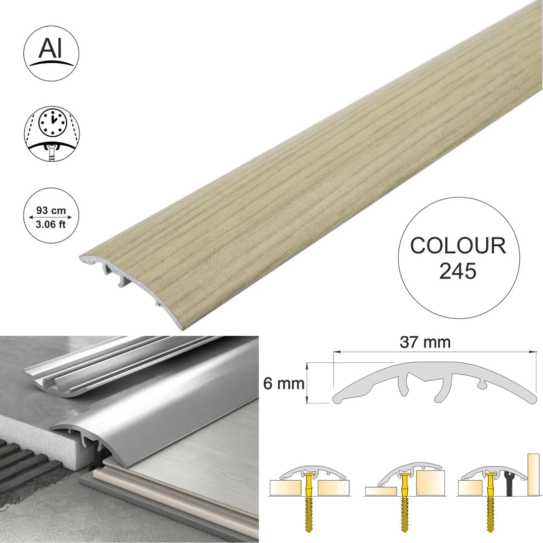 Aluminium Door Threshold Strip 37mm 4-in-1 Multi-Purpose Floor Trim