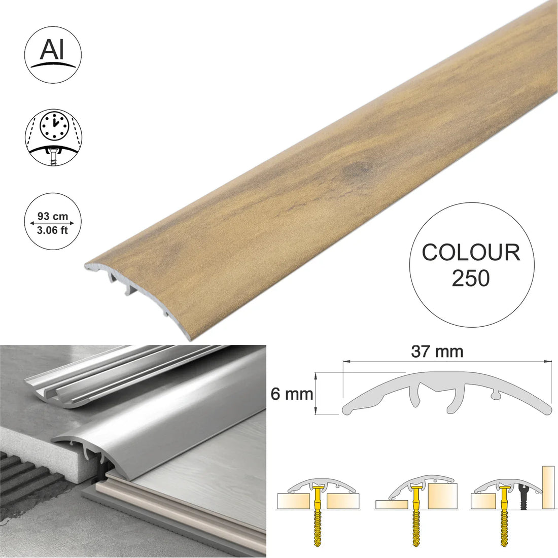 Aluminium Door Threshold Strip 37mm 4-in-1 Multi-Purpose Floor Trim