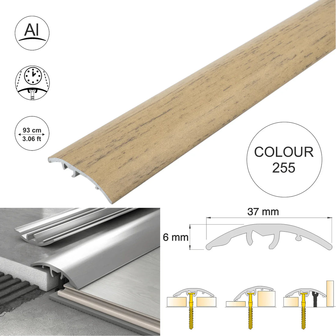 Aluminium Door Threshold Strip 37mm 4-in-1 Multi-Purpose Floor Trim