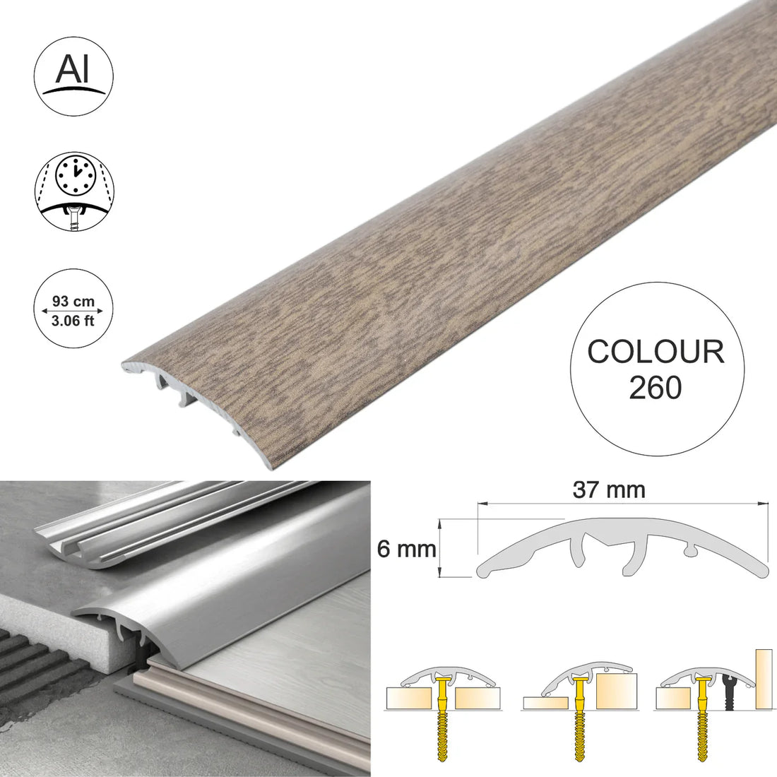 Aluminium Door Threshold Strip 37mm 4-in-1 Multi-Purpose Floor Trim