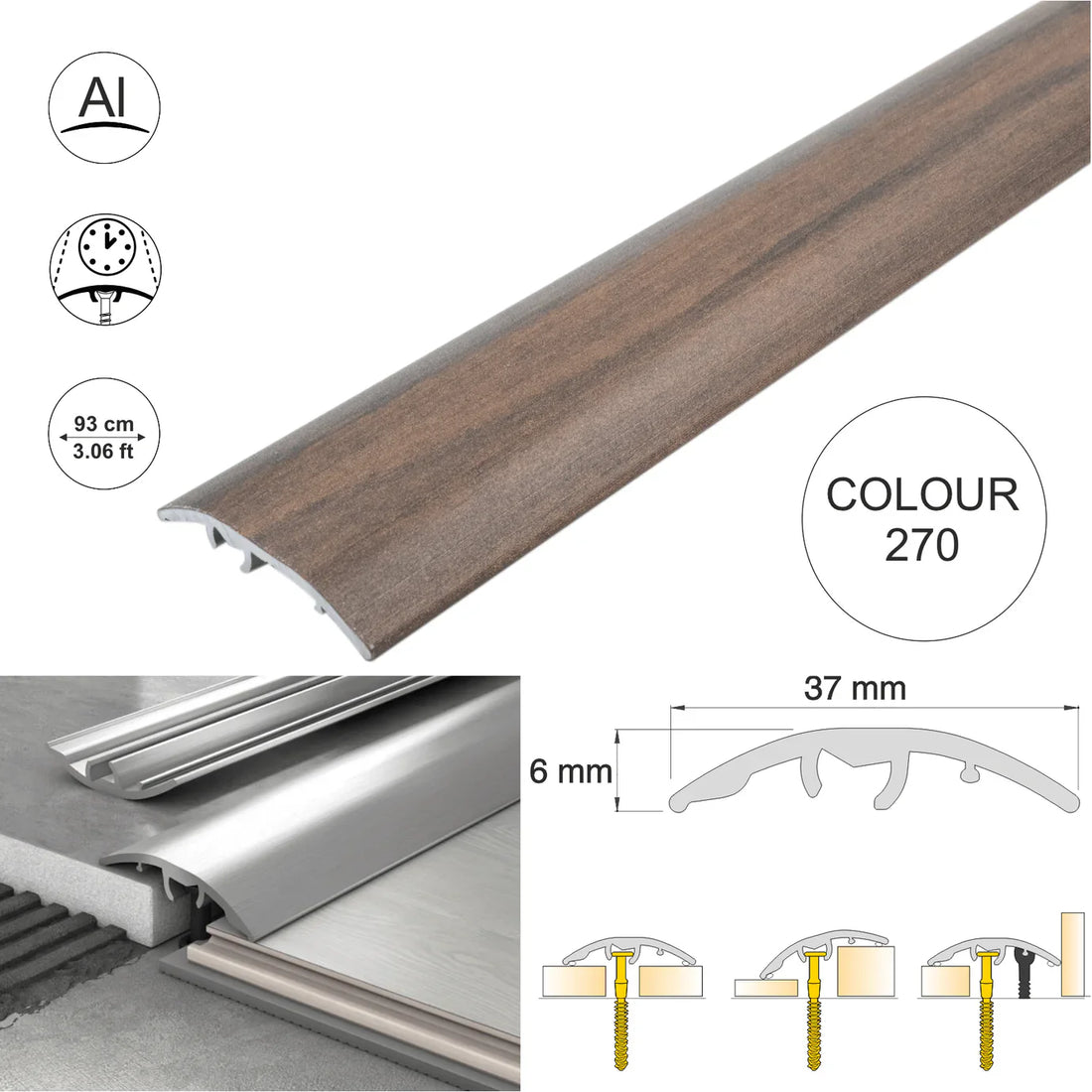 Aluminium Door Threshold Strip 37mm 4-in-1 Multi-Purpose Floor Trim