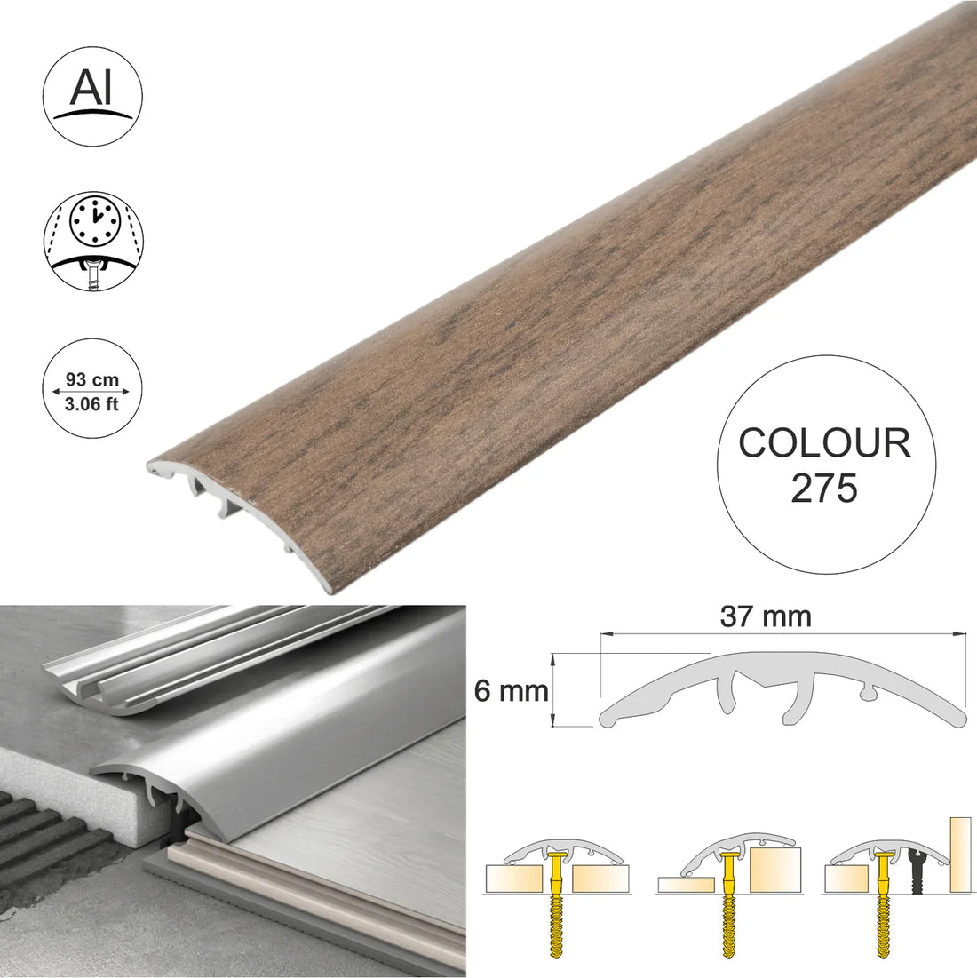 Aluminium Door Threshold Strip 37mm 4-in-1 Multi-Purpose Floor Trim