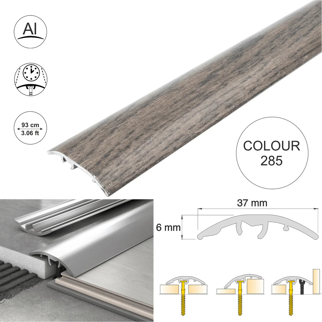 Aluminium Door Threshold Strip 37mm 4-in-1 Multi-Purpose Floor Trim