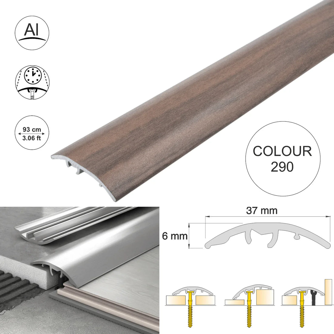 Aluminium Door Threshold Strip 37mm 4-in-1 Multi-Purpose Floor Trim