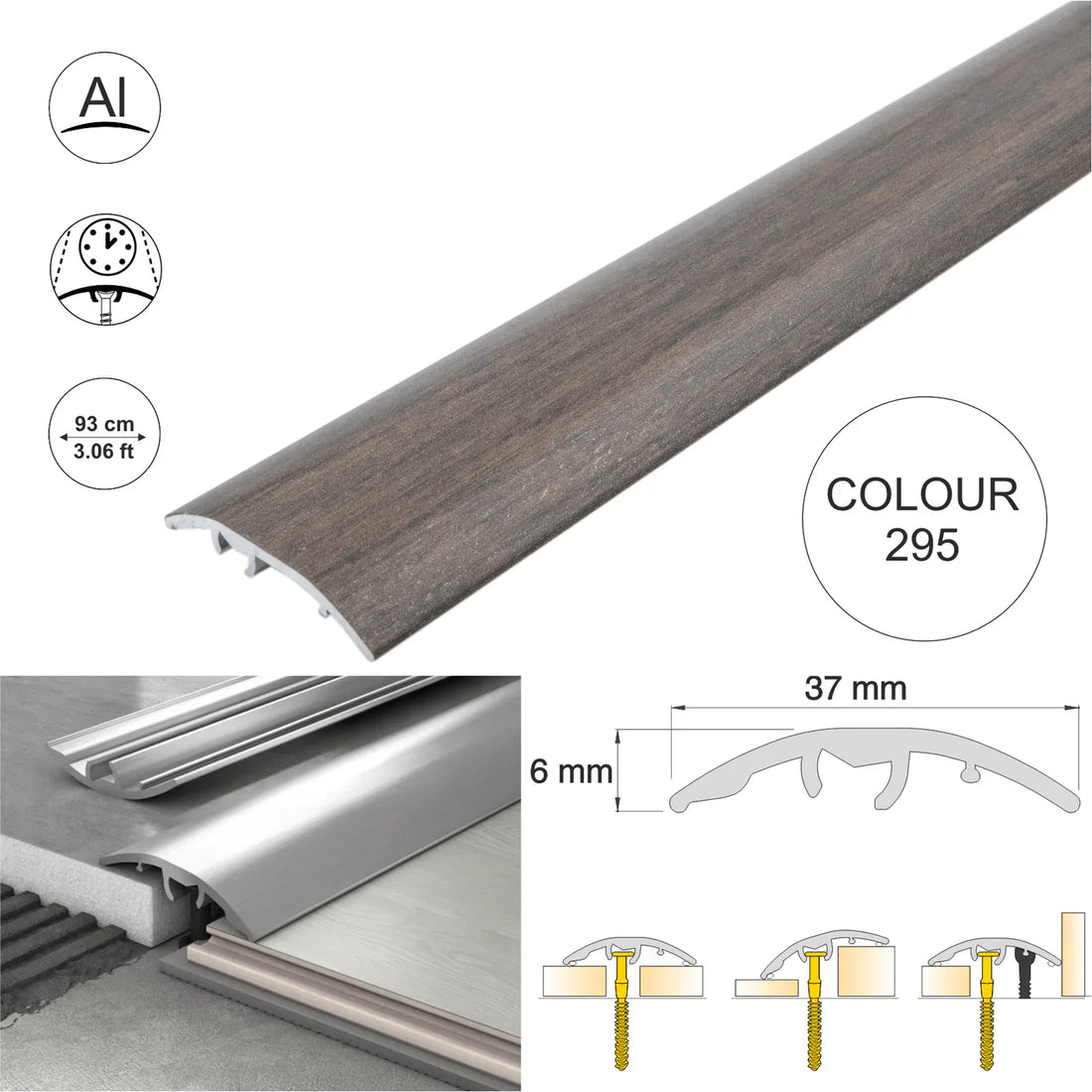 Aluminium Door Threshold Strip 37mm 4-in-1 Multi-Purpose Floor Trim