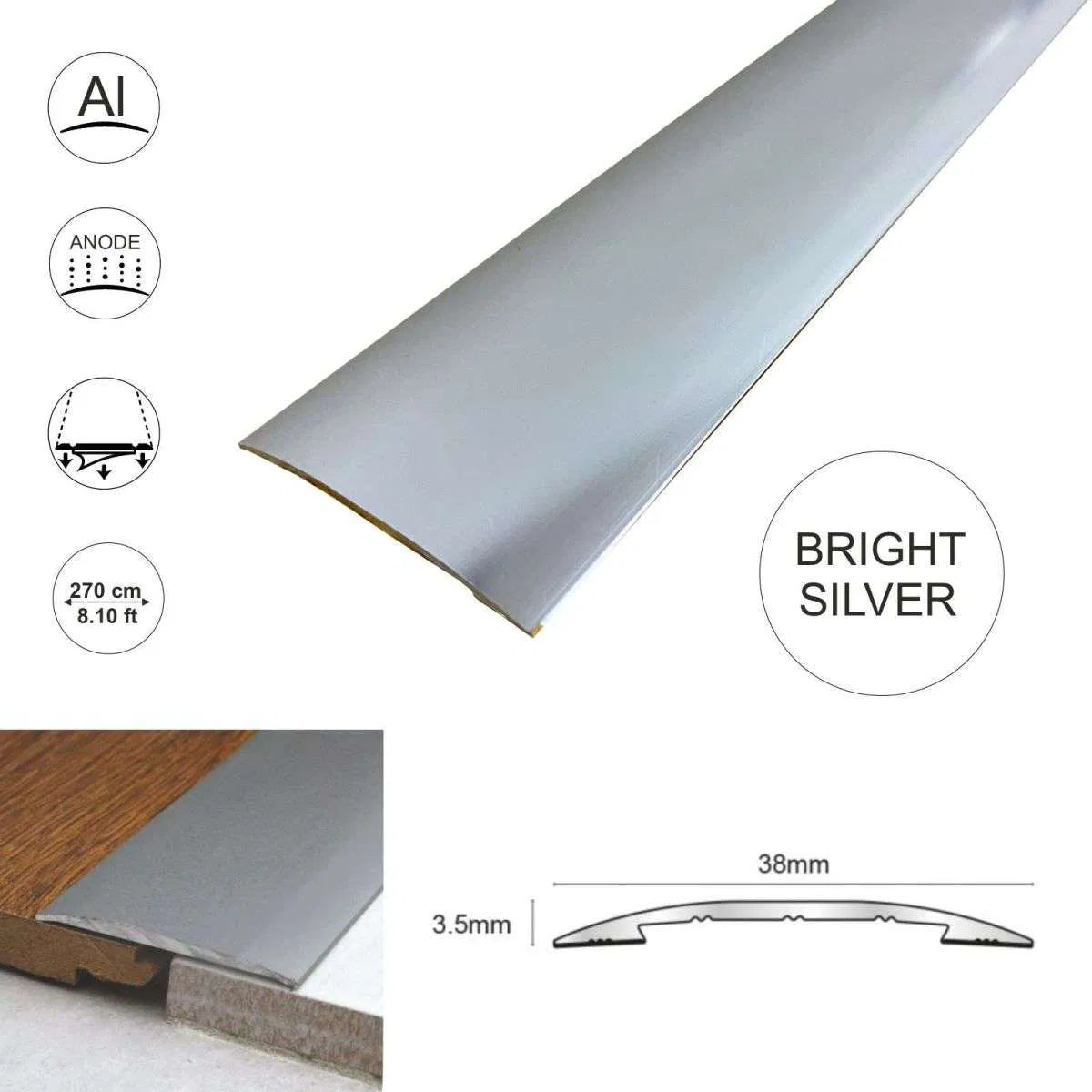 CAS 38mm Self Adhesive Euro Cover Strip Wood Vinyl Tile Door Bar Threshold Trim Stair Nosing etc