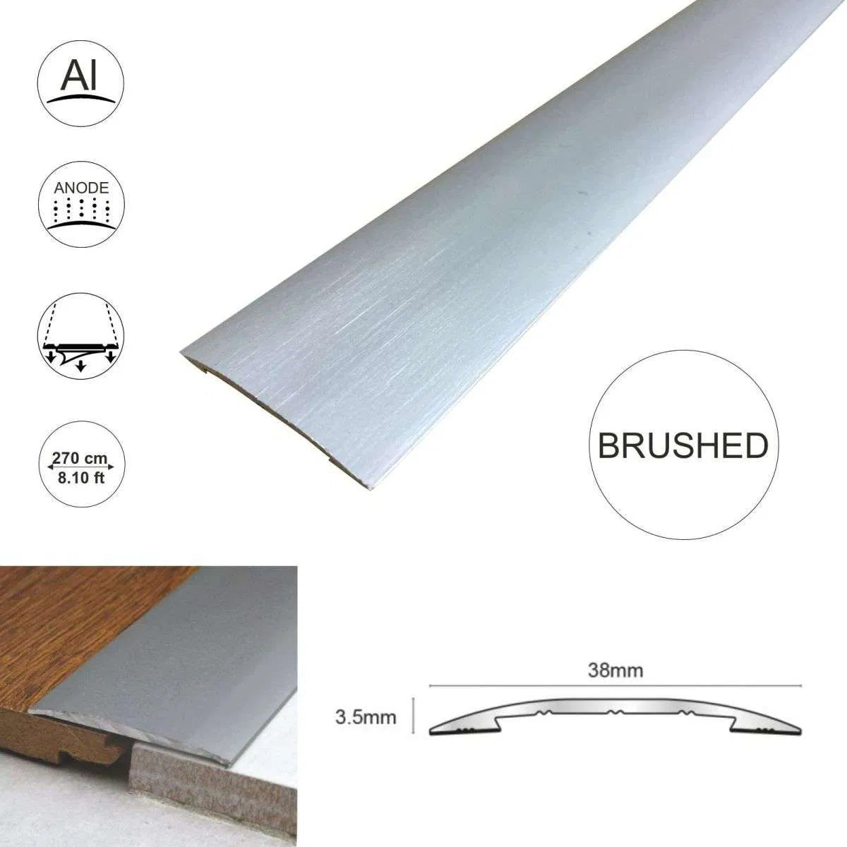 CAS 38mm Self Adhesive Euro Cover Strip Wood Vinyl Tile Door Bar Threshold Trim Stair Nosing etc