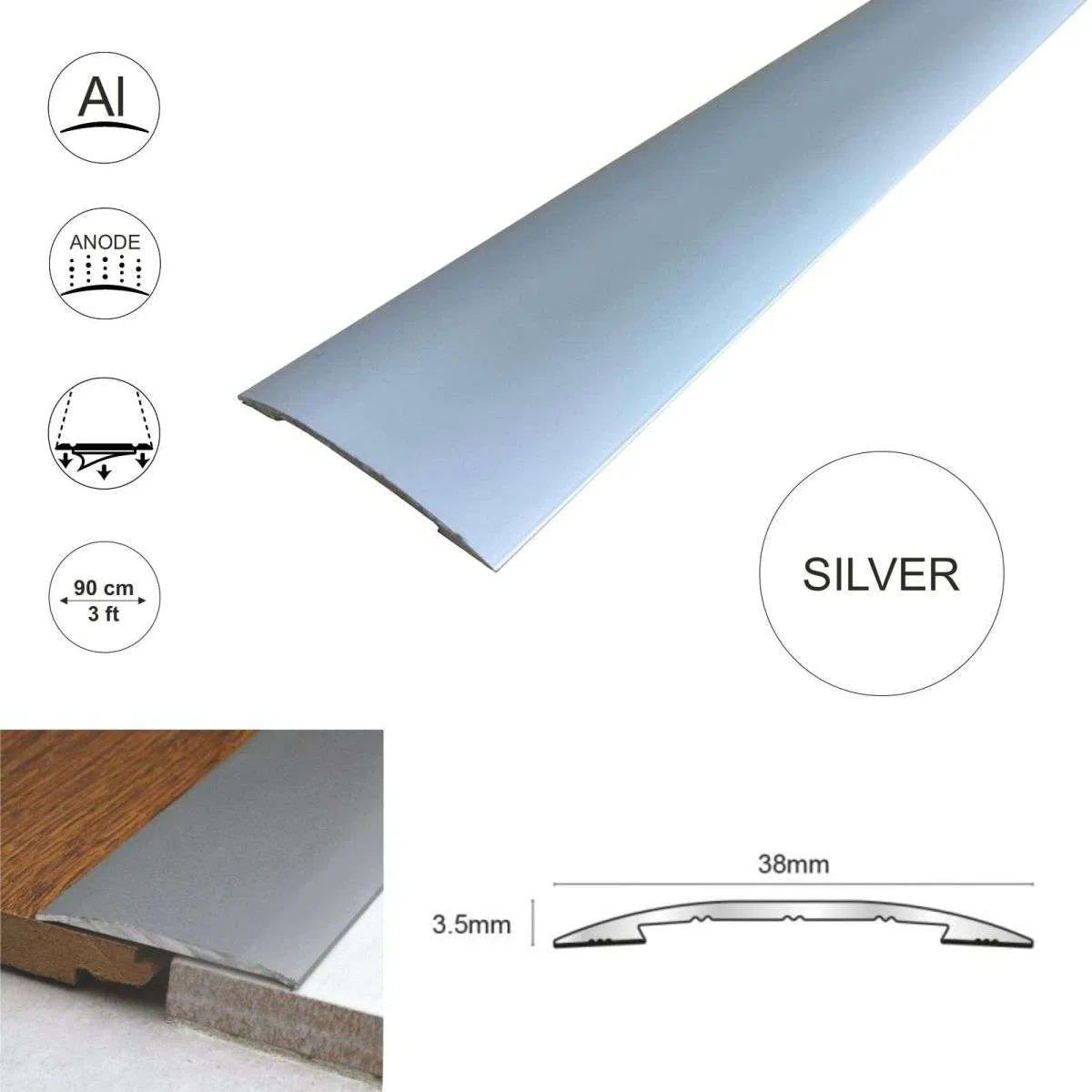 CAS 38mm Self Adhesive Euro Cover Strip Wood Vinyl Tile Door Bar Threshold Trim Stair Nosing etc