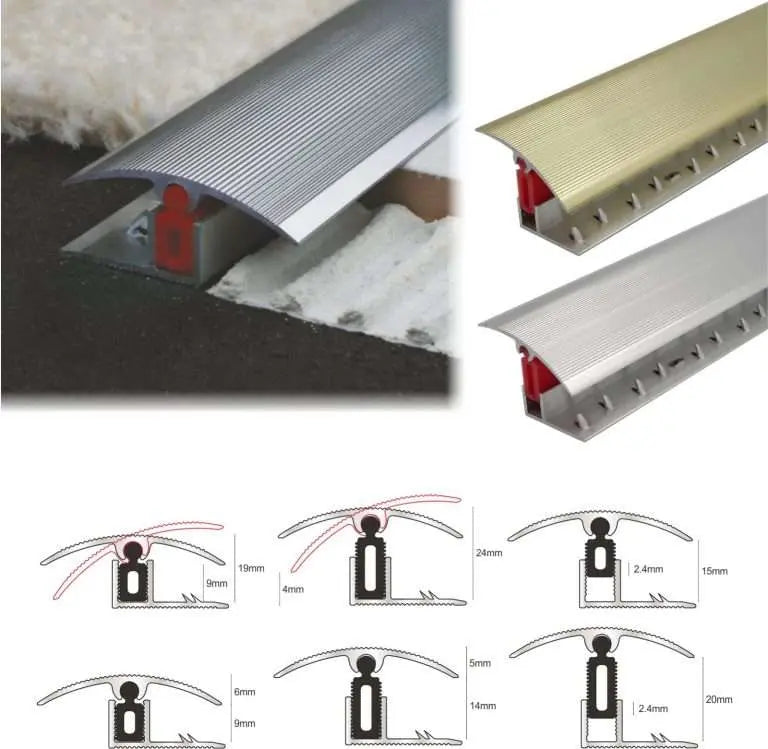 TTG 40mm Aluminium door Threshold Strip Adjustable Height/Pivots Easy clip Carpet Stair Nosing etc