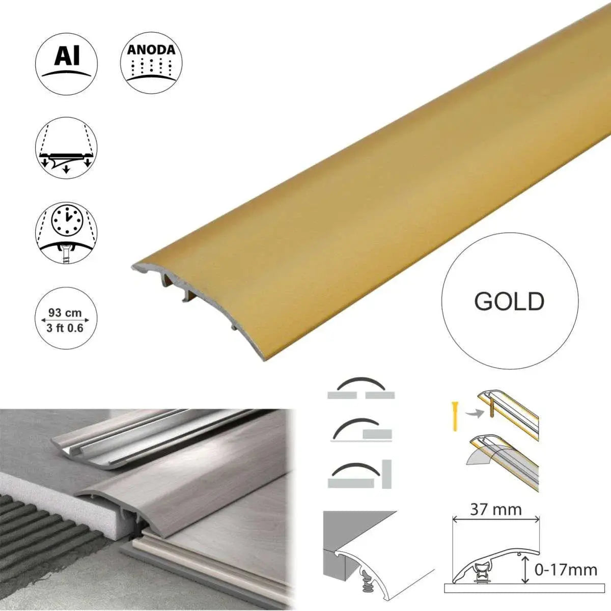 S16 Aluminium Door Bar floor Trim Threshold Cover Strip T bar Adjustable Stair Nosing etc