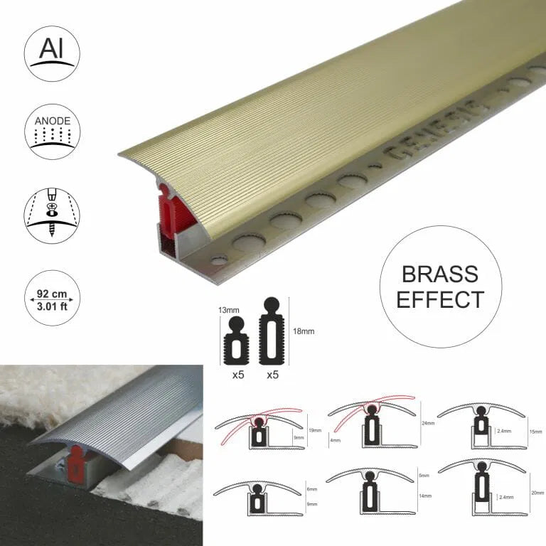 TTC 40mm Aluminium door Threshold T Bar Trim Adjustable Height/Pivots Easy clip Stair Nosing etc