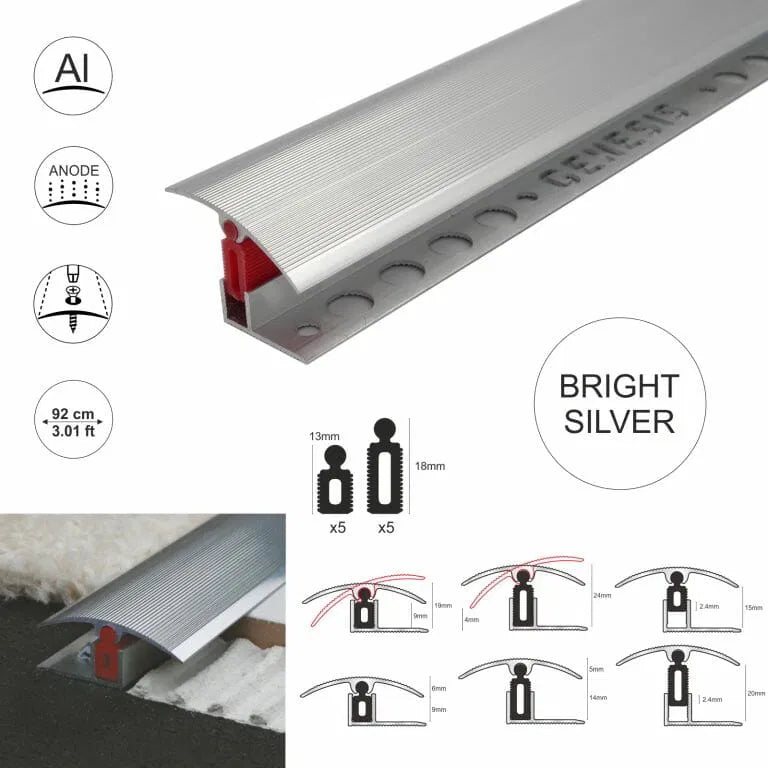 TTC 40mm Aluminium door Threshold T Bar Trim Adjustable Height/Pivots Easy clip Stair Nosing etc